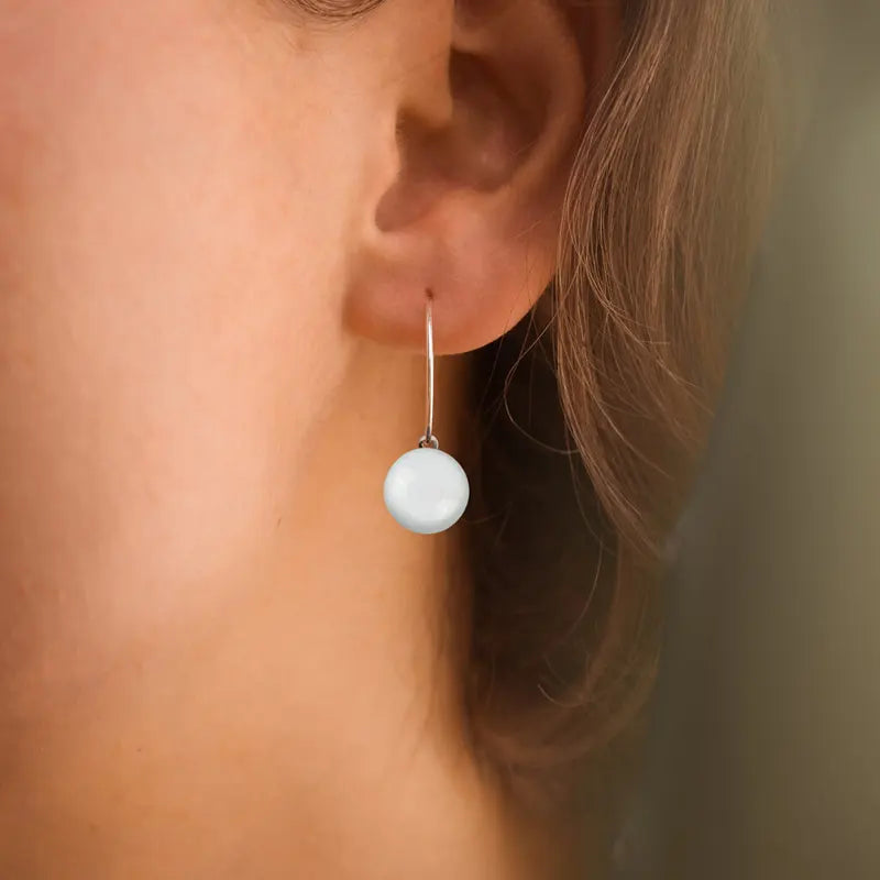 Boucles d'oreilles créoles avec anneau à chaîne en argent massif, blanches lumine
