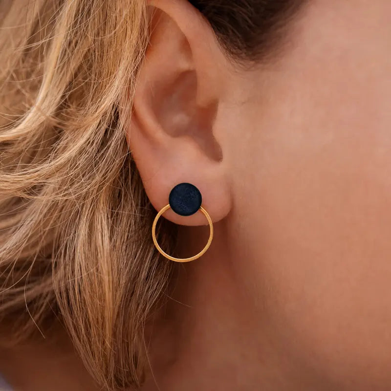 Boucles d'oreilles créoles anneau dorées bleu albarelle