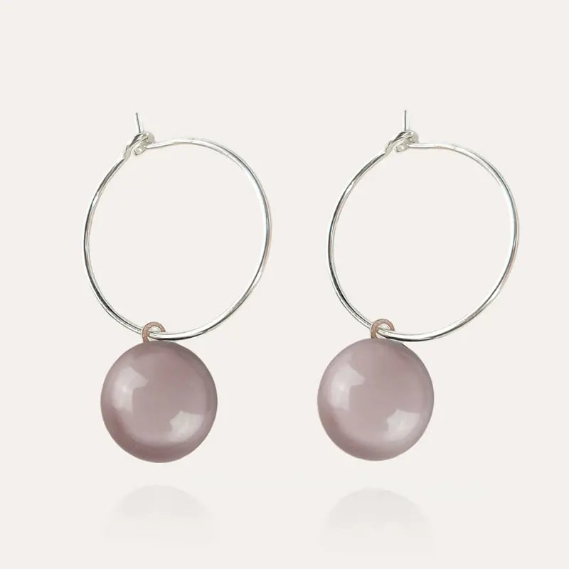 Boucles d'oreilles créoles avec anneau pour femme en argent, rose roselite