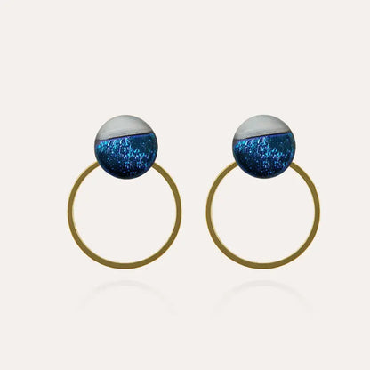 Boucles d'oreilles créoles anneau en or bleu bleuange
