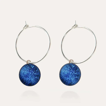 Boucles d'oreilles créoles avec anneau pour femme, bleu lagonia