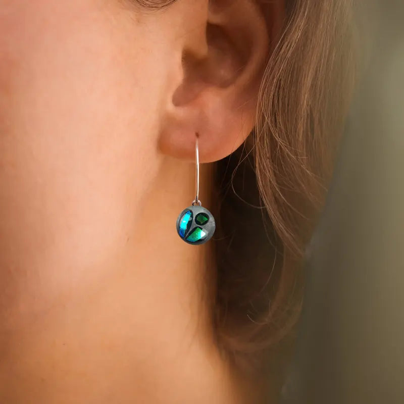 Boucles d'oreilles créoles épaisses en argent, bleu voluca