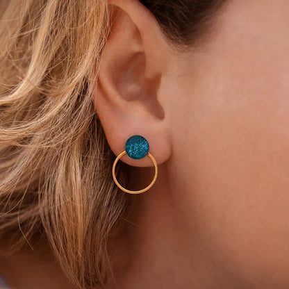 Boucles d'oreilles créoles avec pendentif dorées bleu laga