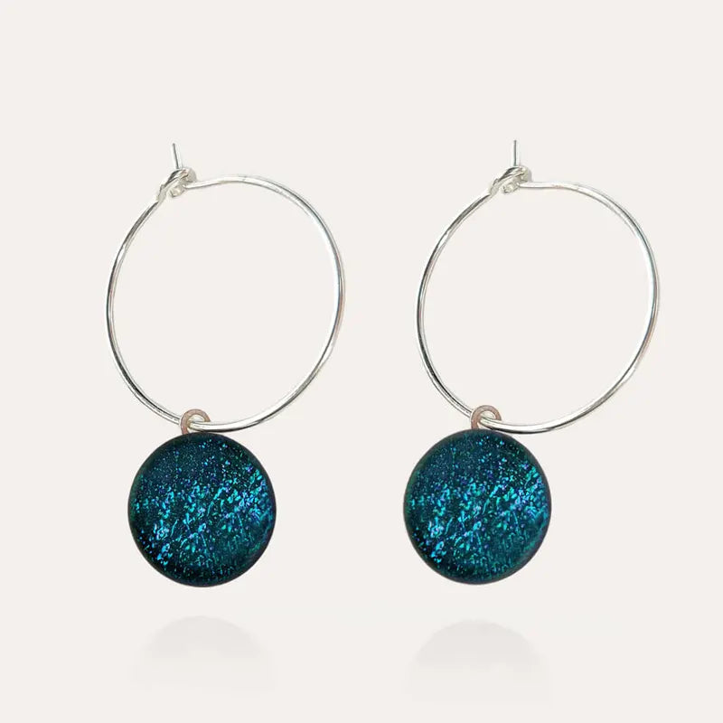 Boucles d'oreilles créoles avec bracelet anneau en argent, bleu laga