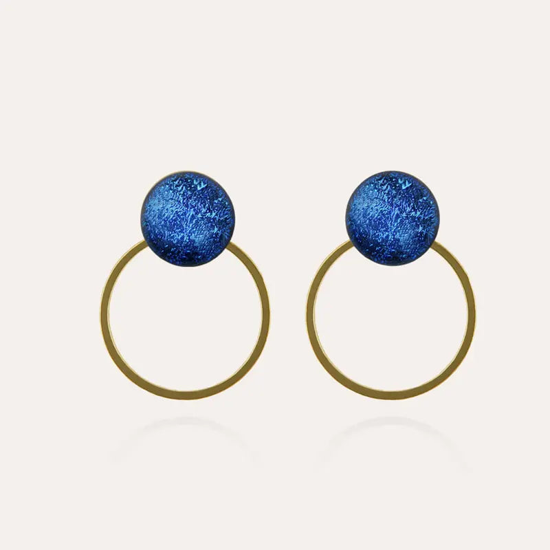 Boucles d'oreilles créoles enfant dorées bleu lagonia