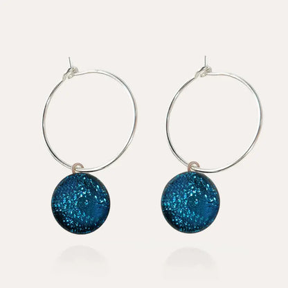 Boucles d'oreilles créoles épaisses en argent 925, bleu azuline