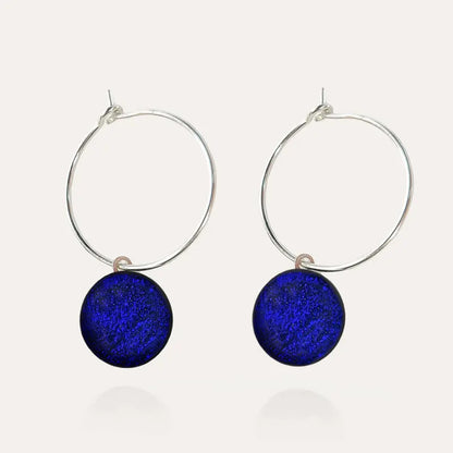 Boucles d'oreilles créoles pour femme en argent 925, bleu nocturnelle