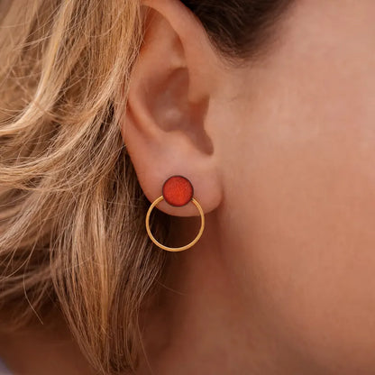 Boucles d'oreilles créoles femme pendantes en plaqué or rouge flambesia