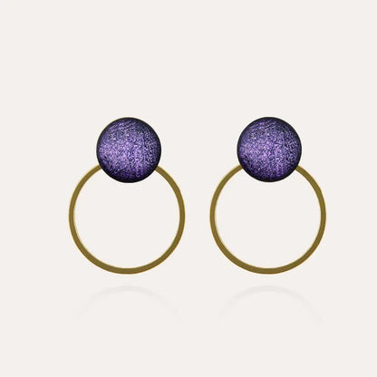Boucles d'oreilles créoles pour fille pendantes en or violettes lilalune