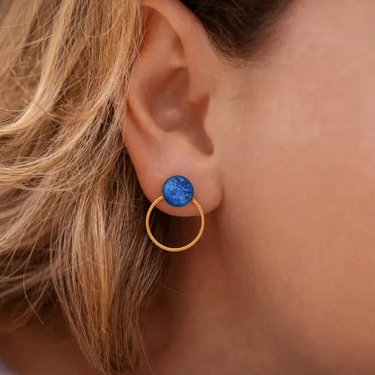 Boucles d'oreilles créoles fines dorées bleu lagonia
