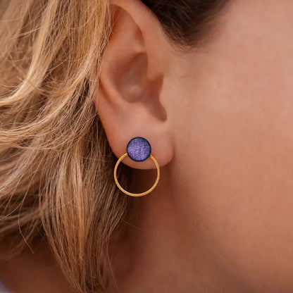 Boucles d'oreilles créoles pendantes fantaisie dorées violettes lilalune