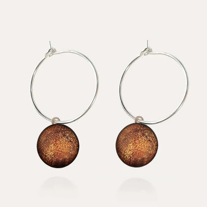 Boucles d'oreilles créoles pendantes en argent 925, marron et orange safrane
