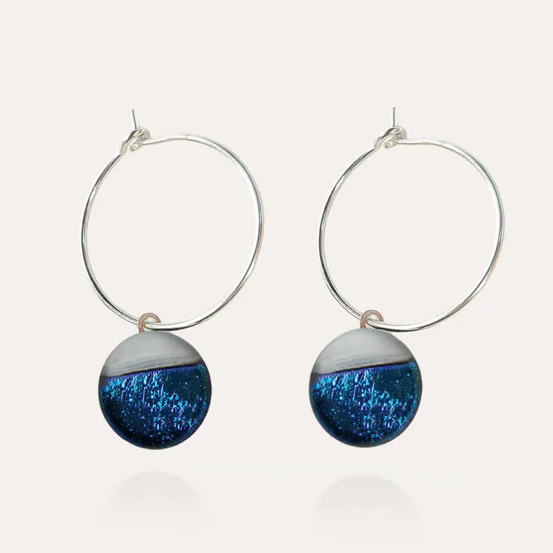 Boucles d'oreilles créoles petit anneaux pour l'oreille en argent, bleu bleuange