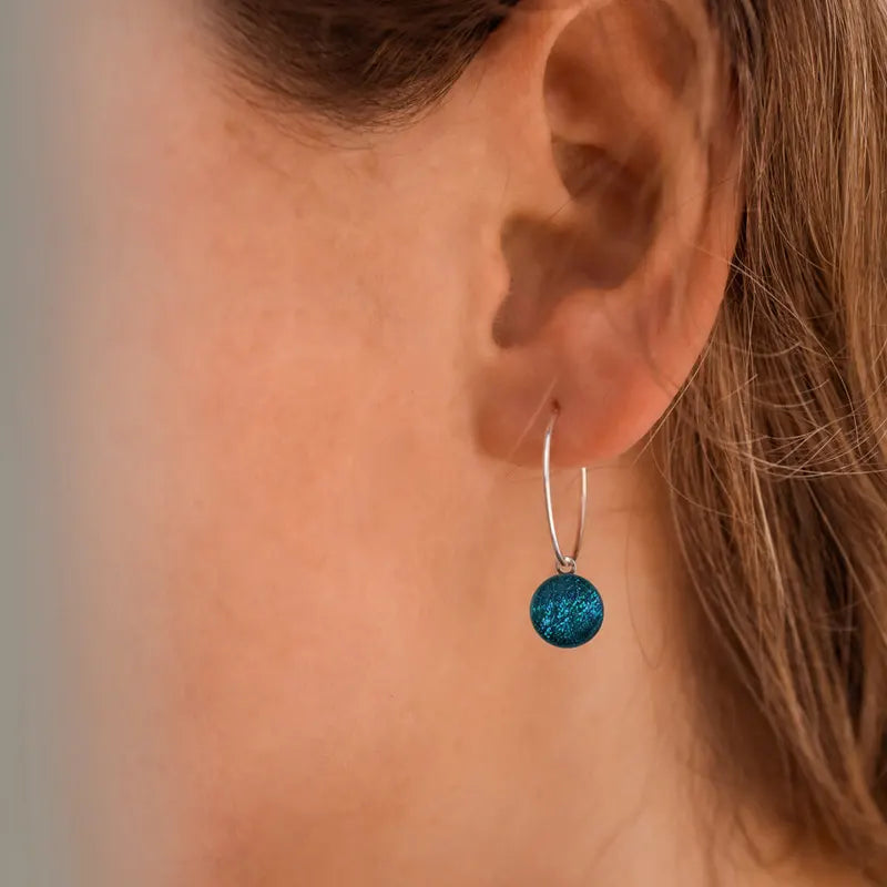 Boucles d'oreilles créoles petites épaisses en argent 925, bleu laga