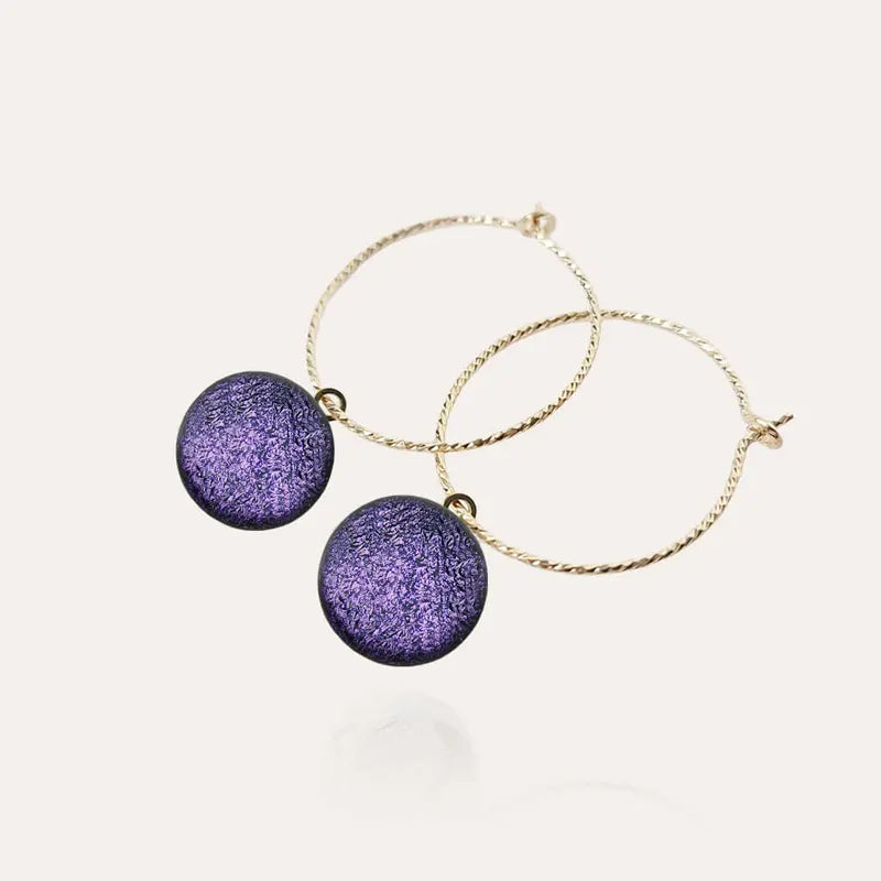 Boucles d'oreilles créoles torsadées pour femme pendantes fantaisie en or violettes lilalune