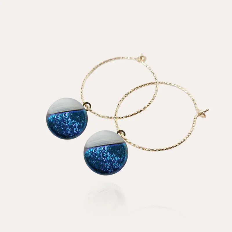 Boucles d'oreilles créoles torsadées petite épaisses en or bleu bleuange