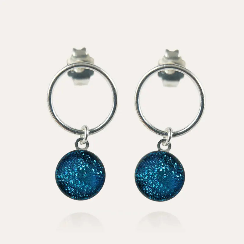 Boucles d'oreilles femme en perle de verre, bijoux en argent massif 925, bleu azuline