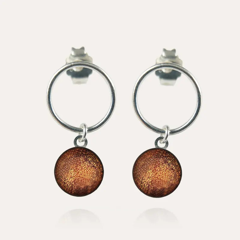Boucles d'oreilles femme en perle de verre, bijoux pour copine en argent 925, marron et orange safrane