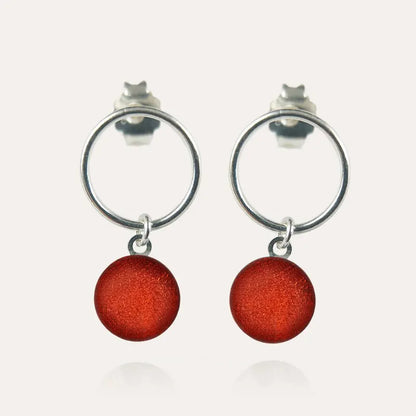 Boucles d'oreilles femme en perle de verre, bijoux et argent, rouge flambesia