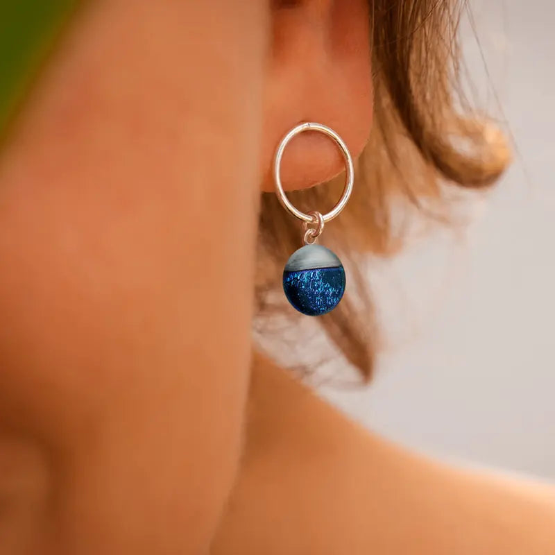 Boucles d'oreilles femme en perle de verre, bijoux pour en argent, bleu bleuange