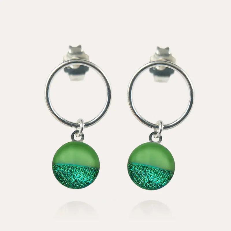 Boucles d'oreilles femme en perle de verre, cadeau bijoux en argent 925, vertes avantica