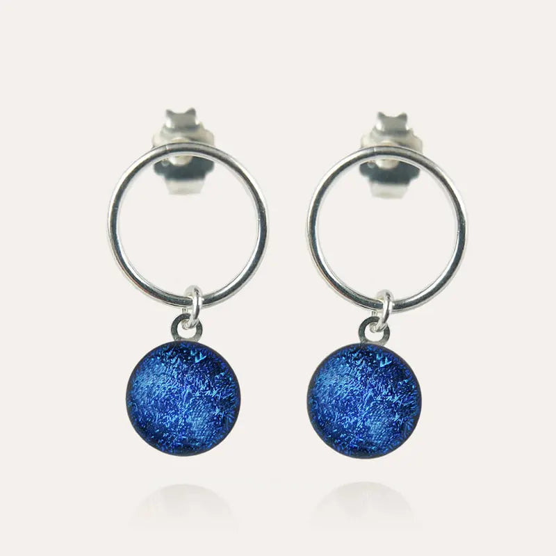 Boucles d'oreilles femme en perle de verre, cadeau bijoux en argent, bleu lagonia