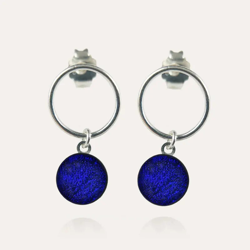 Boucles d'oreilles femme en perle de verre, cadeau bijoux pas cher en argent, bleu nocturnelle