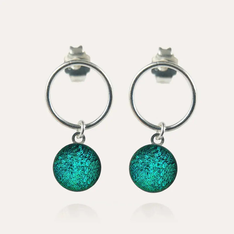 Boucles d'oreilles femme en perle de verre, cadeau bijoux pas cher en argent massif, vertes emeria