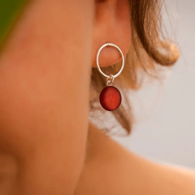 Boucles d'oreilles femme en perle de verre de Murano en argent, rouge flambesia