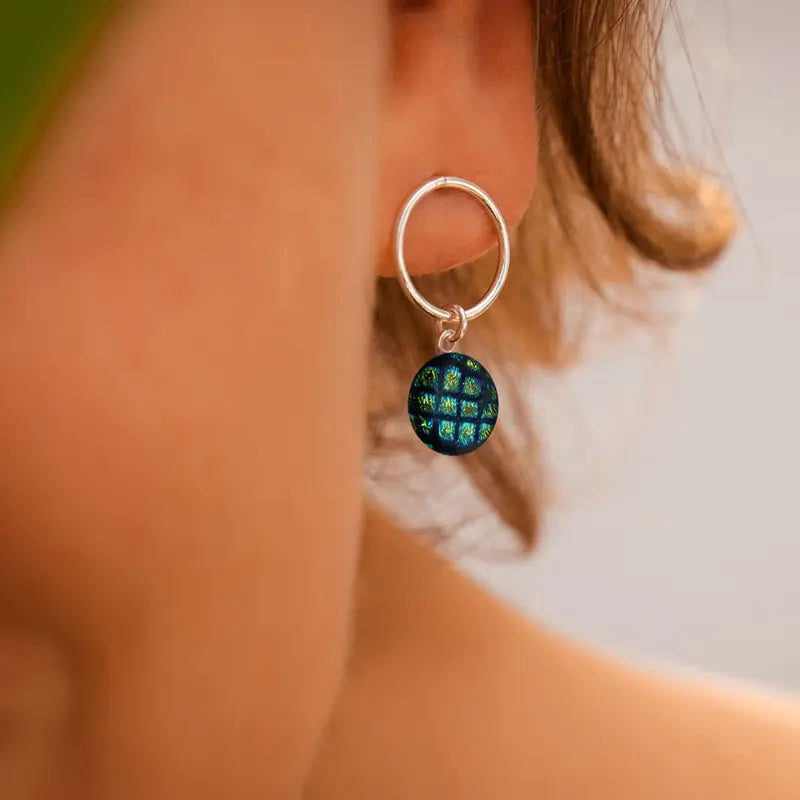 Boucles d'oreilles femme en perle de verre, made in France en argent massif, vertes charmella