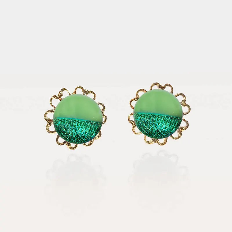 Boucles d'oreilles fleur 40 ans dorées vertes avantica