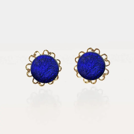 Boucles d'oreilles fleur anneau or bleu nocturnelle