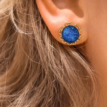 Boucles d'oreilles fleur verre de Murano en or bleu lagonia