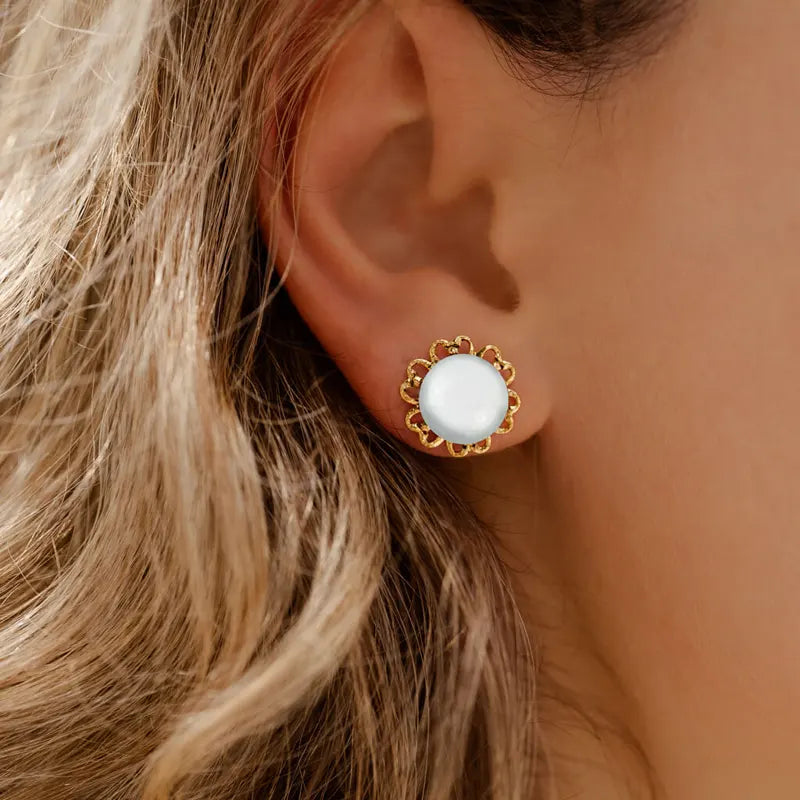 Boucles d'oreilles fleur bijoux créateur dorées blanches lumine