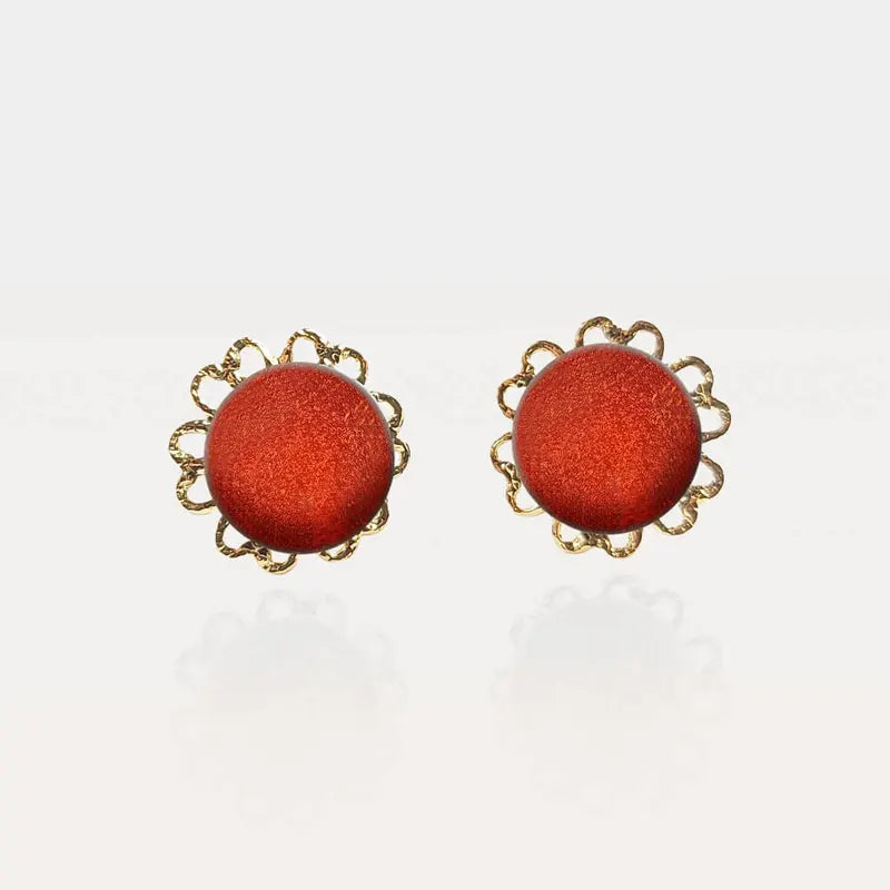 Boucles d'oreilles fleur bijoux créateur en or rouge flambesia