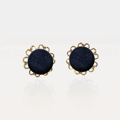 Boucles d'oreilles fleur bijoux femme dorées bleu albarelle