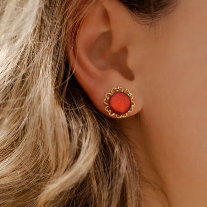Boucles d'oreilles fleur bijoux made in France dorées rouge flambesia