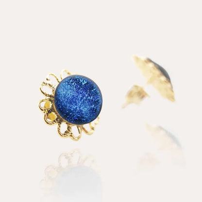 Boucles d'oreilles fleur petits anneaux en or bleu lagonia