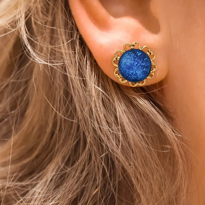 Boucles d'oreilles fleur femme dorées bleu lagonia