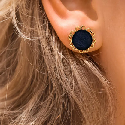 Boucles d'oreilles fleur perle de verre Murano dorées bleu albarelle