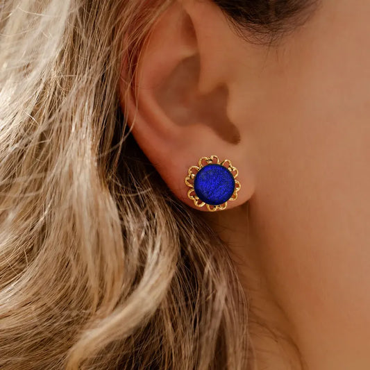 Boucles d'oreilles fleur originale pour femme bleu nocturnelle