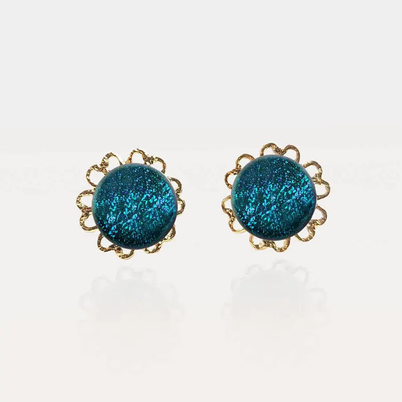 Boucles d'oreilles fleur réglable en plaqué or bleu laga