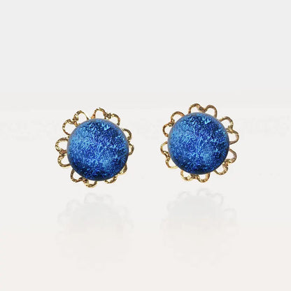 Boucles d'oreilles fleur tendance pour femme dorées bleu lagonia