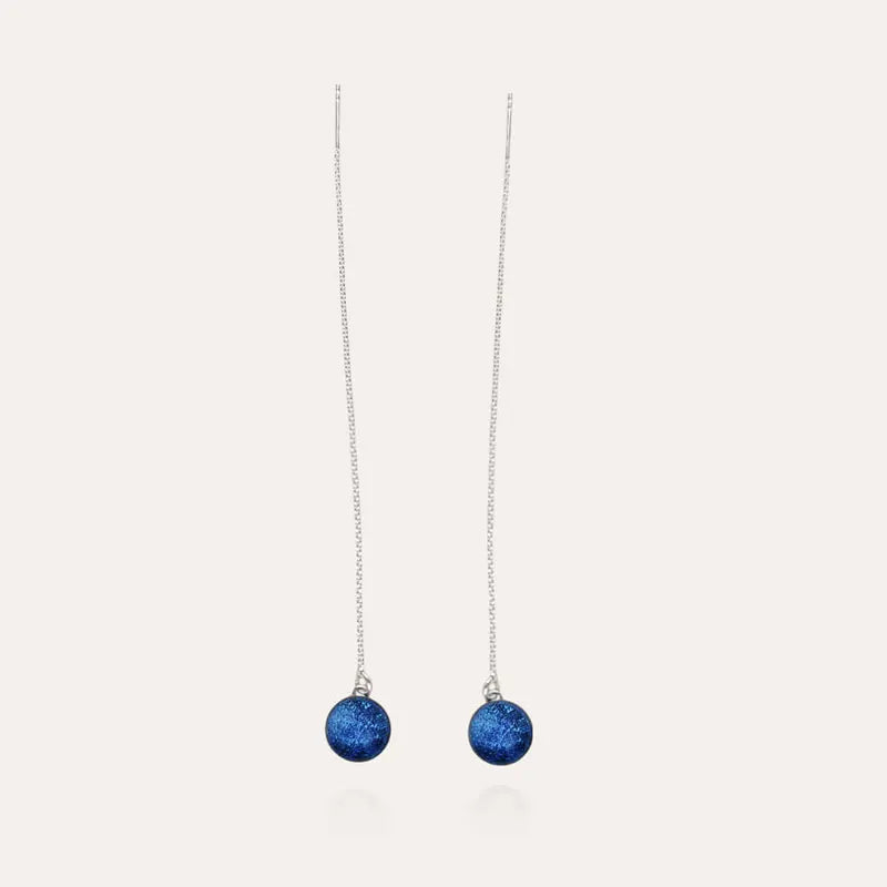 Boucles d'oreilles grimpantes 2 trous argent massif bleu lagonia