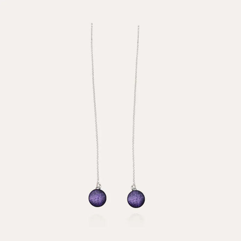 Boucles d'oreilles grimpantes femme pendantes fantaisie argent massif violettes lilalune