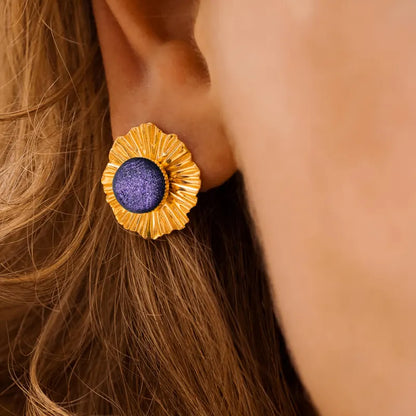 Boucles d'oreilles mariage bohème boucle d'oreille puce pour femme dorées, violettes lilalune