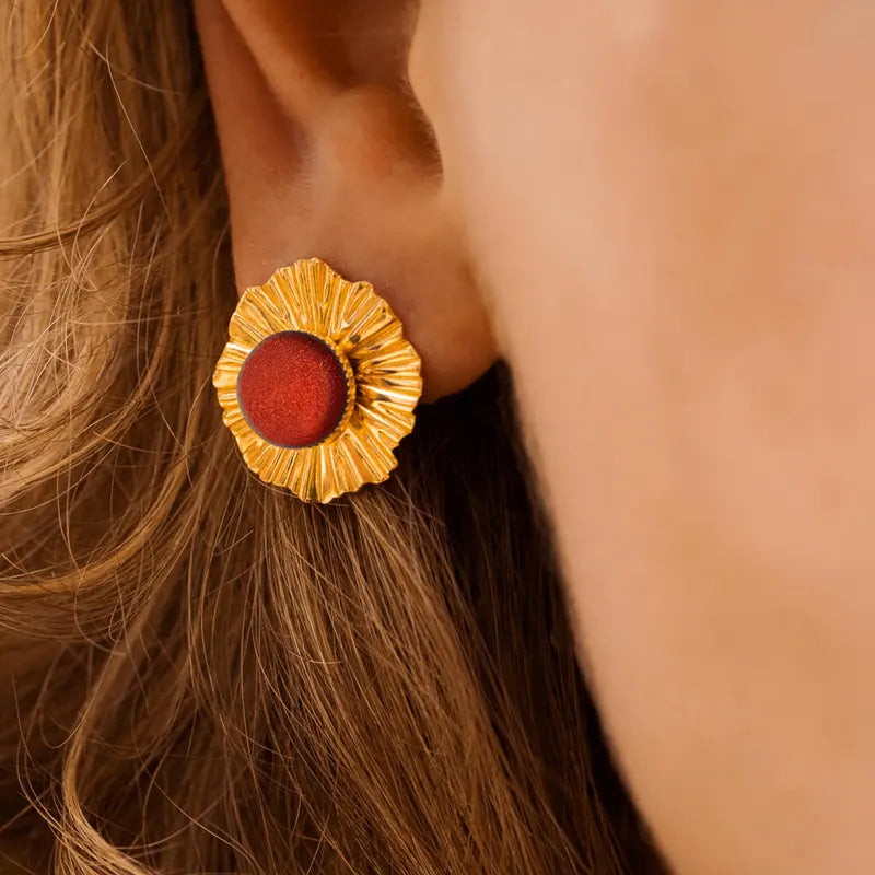 Boucles d'oreilles mariage bohème clou d'oreille pour femme en plaque or, rouge flambesia