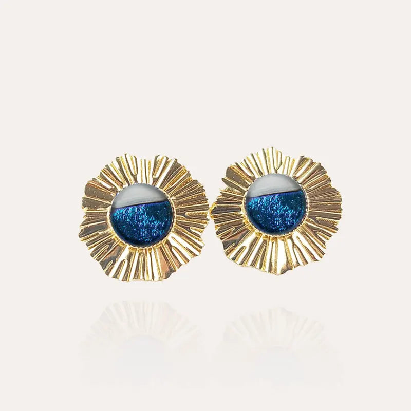 Boucles d'oreilles mariage bohème d'oreille pour fille dorées, bleu bleuange