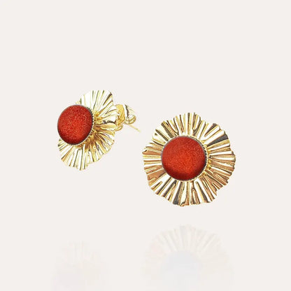 Boucles d'oreilles mariage bohème pour femme originale dorées, rouge flambesia