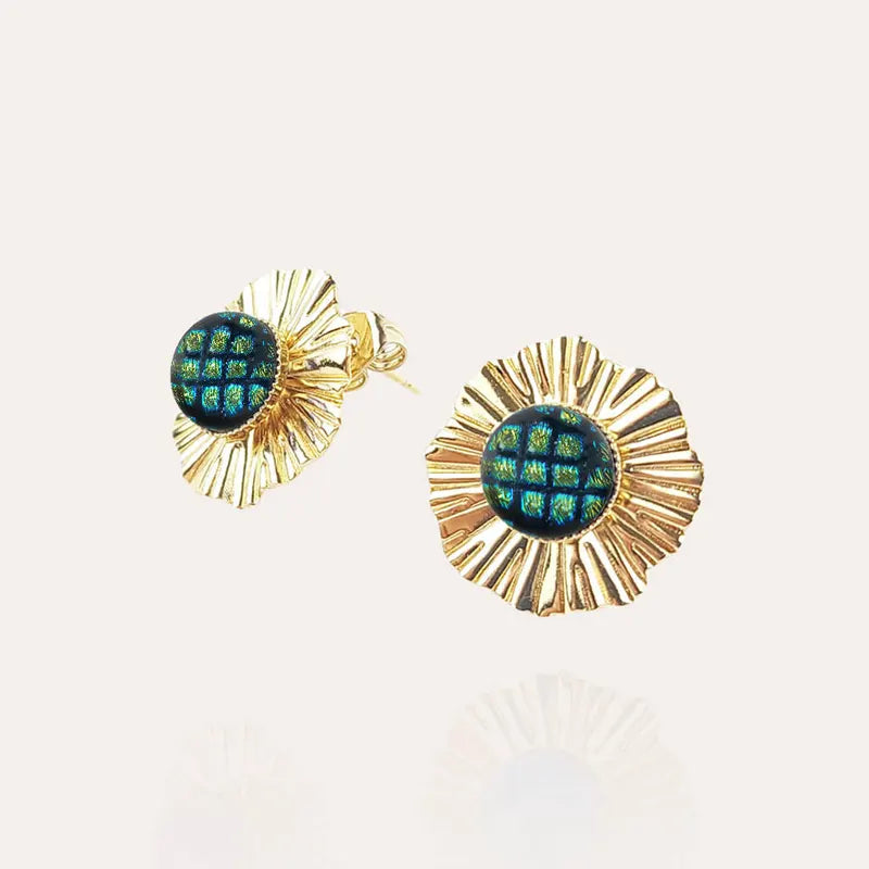 Boucles d'oreilles mariage bohème pour femme avec perles en plaque or, vertes charmella